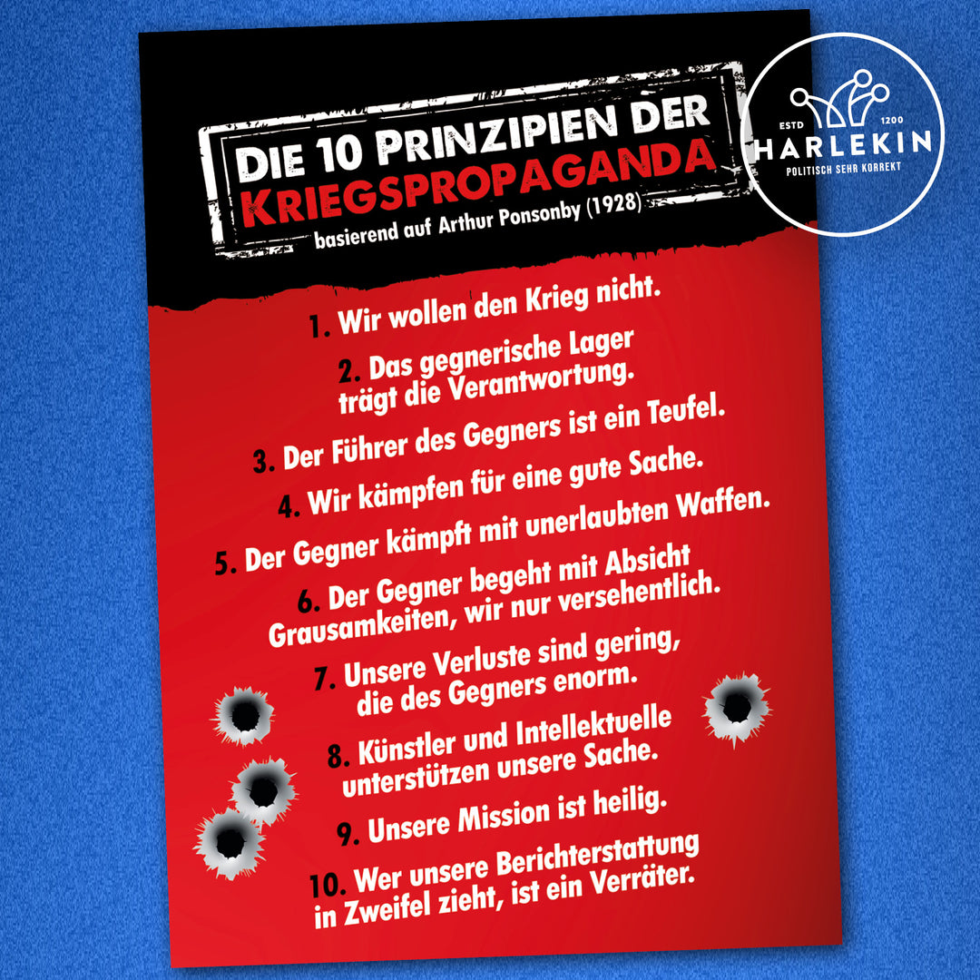 STICKER / AUFKLEBER • DIE 10 PRINZIPIEN DER KRIEGSPROPAGANDA (10 STK.)