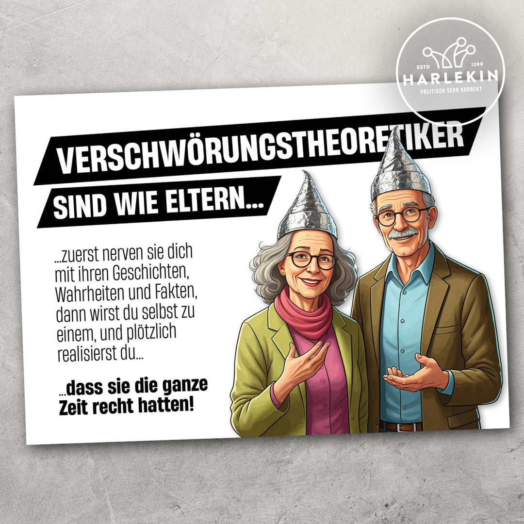 GROSSE STICKER / AUFKLEBER • VERSCHWÖRUNGSTHEORETIKER SIND WIE ELTERN (10 STK.)