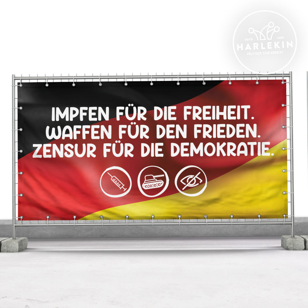 BAUZAUNBANNER 3,4 m x 1,7 m • FRIEDEN, FREIHEIT, DEMOKRATIE