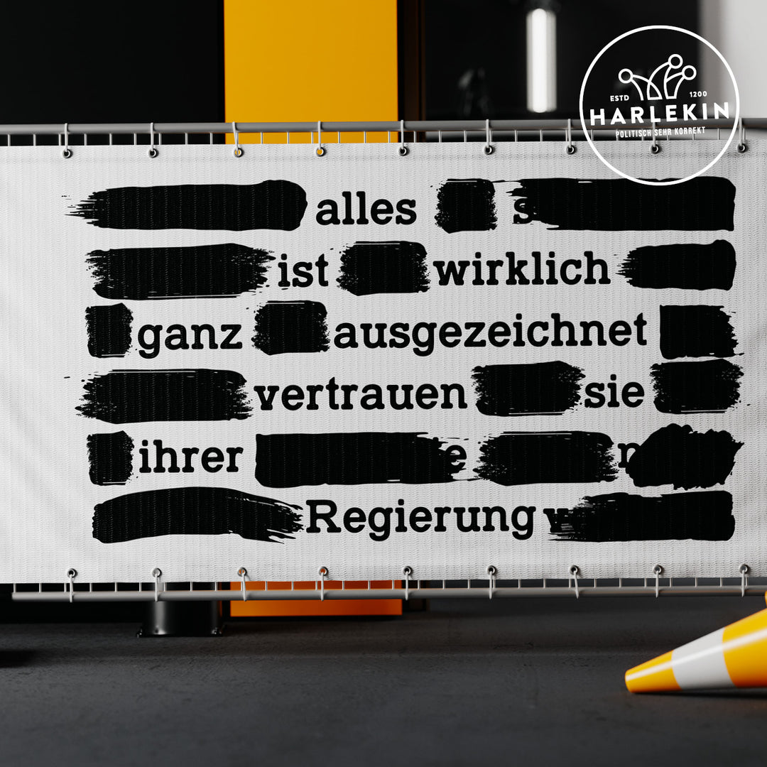 BAUZAUNBANNER 3,4 m x 1,7 m • ZENSUR - VERTRAUEN SIE IHRER REGIERUNG