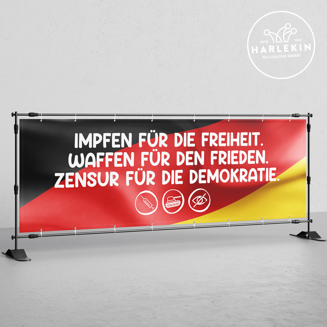 BANNER / PVC-PLANE extralang 3m x 1m • FRIEDEN, FREIHEIT, DEMOKRATIE