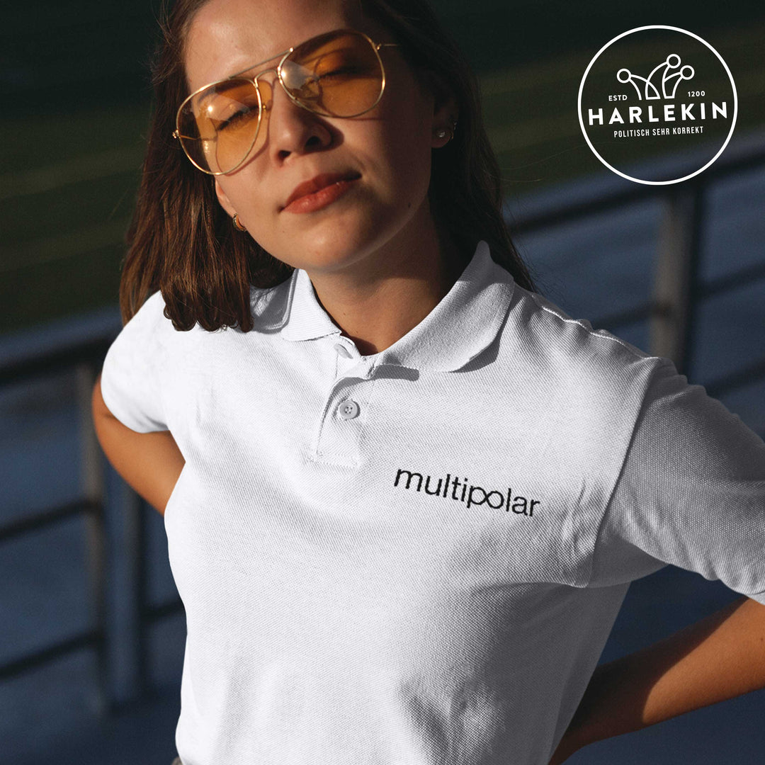 MULTIPOLAR ORGANIC POLOSHIRT MÄDELS / EDLER STICK • LOGO - HELL