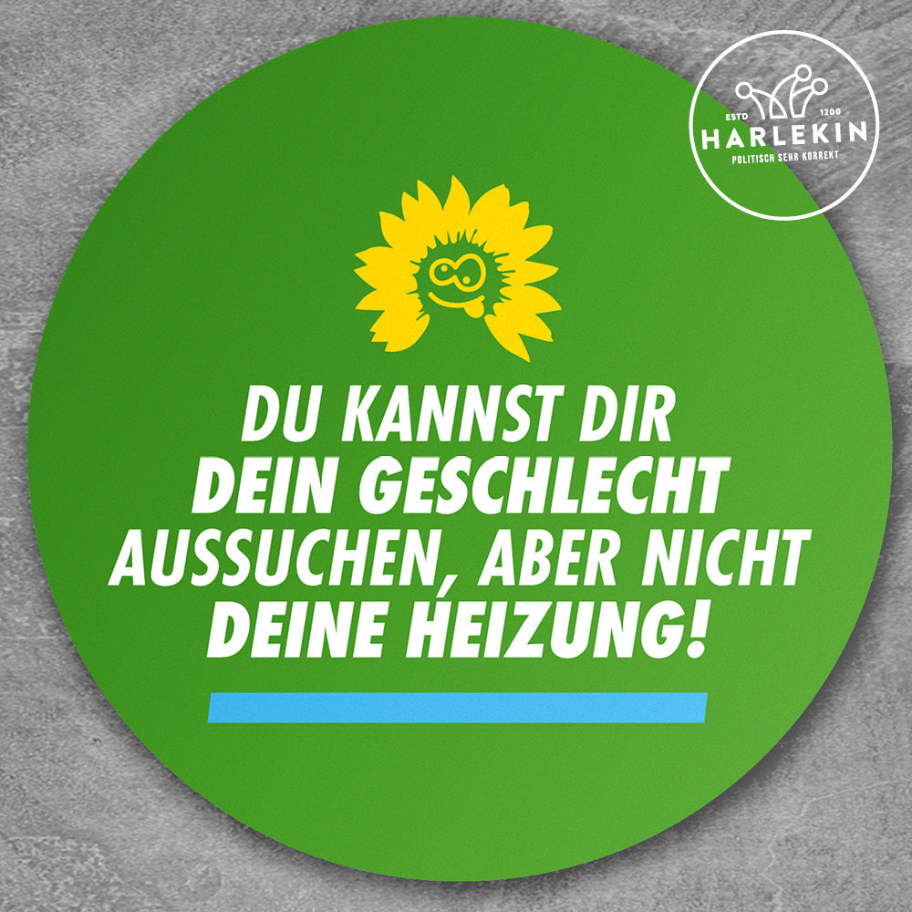 GROSSE STICKER / AUFKLEBER • GRÜNE NEUE WELT: HEIZUNG & GESCHLECHT (10 STK.)