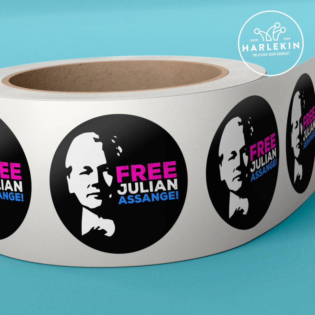 STICKERROLLE / AUFKLEBER • FREE JULIAN ASSANGE! (200 STK.!)