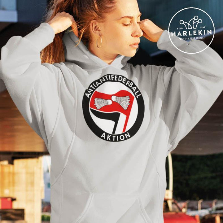 ADBUSTING & GUERILLA HOODIEKLEID MÄDELS • ANTIANTIFEDERBALL-AKTION-HARLEKINSHOP