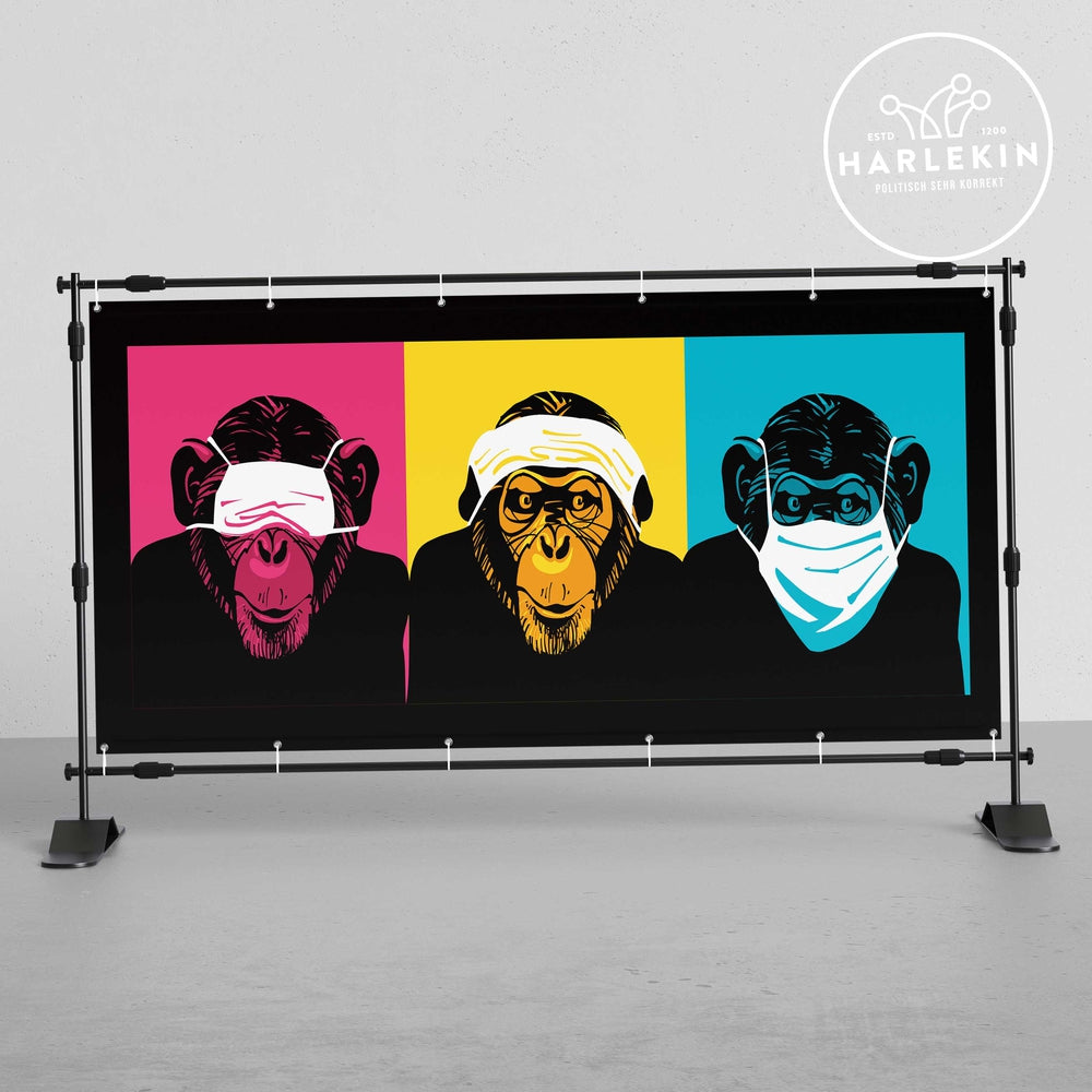 BANNER / PVC-PLANE 2m x 1m • DREI AFFEN-HARLEKINSHOP