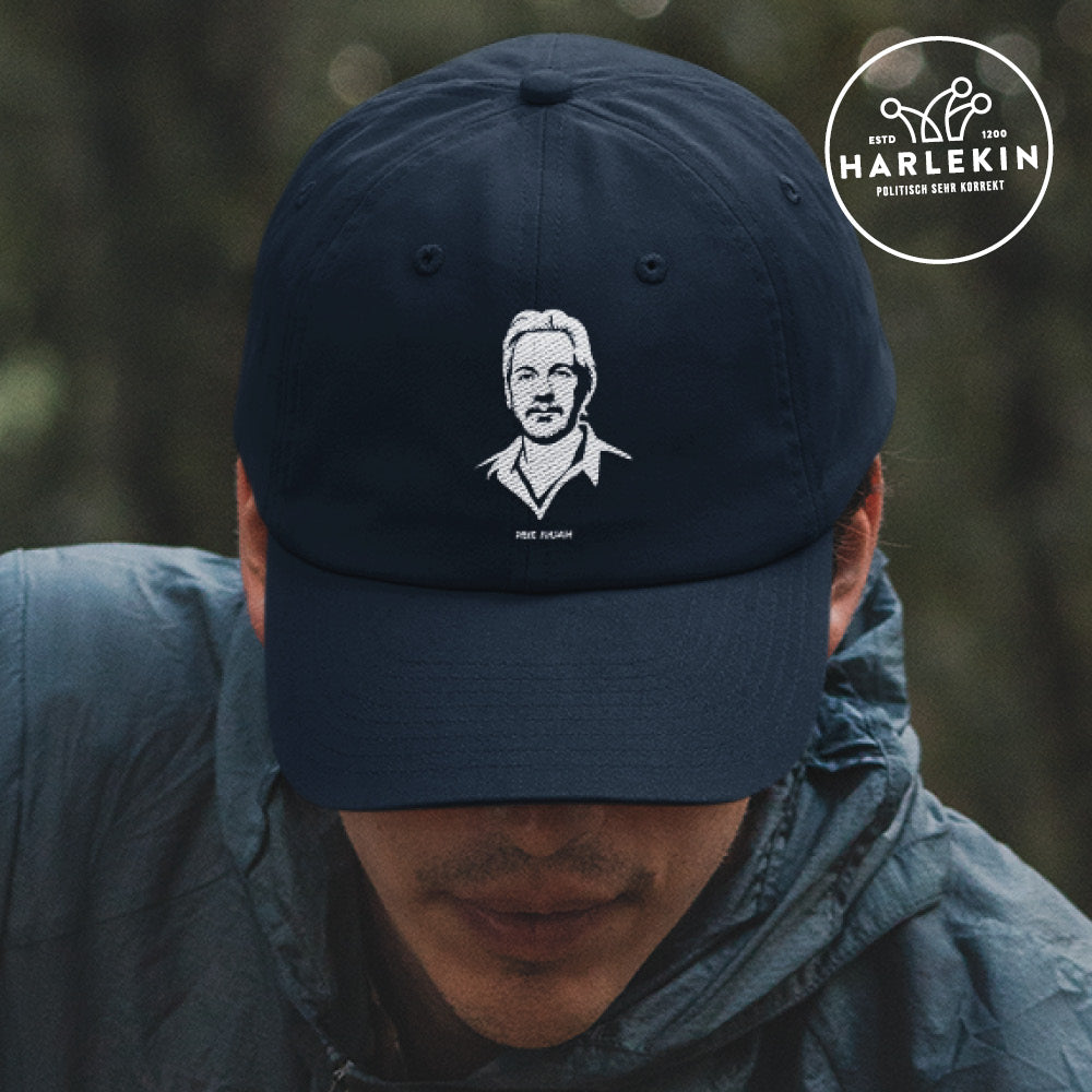 BASEBALL CAP • FREE ASSANGE / FREE JULIAN - DUNKEL // EDLER STICK-HARLEKINSHOP