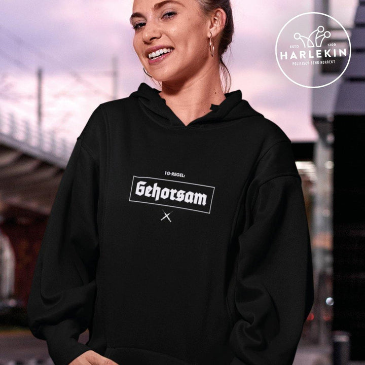 DEZENTE REBELLEN HOODIEKLEID MÄDELS • 1G-REGEL: GEHORSAM!-HARLEKINSHOP