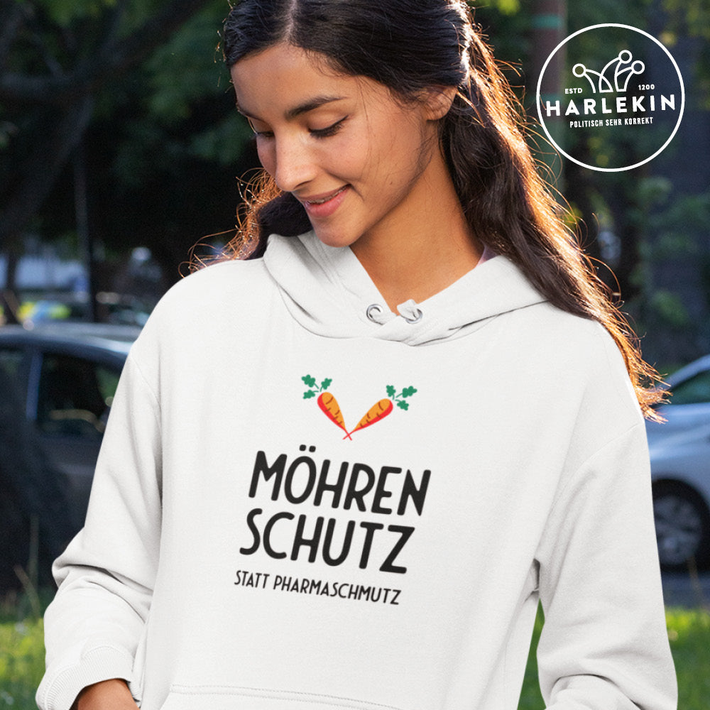DIE MÖHRE: GRÜNZEUG HOODIE MÄDELS • MÖHRENSCHUTZ STATT PHARMASCHMUTZ - HELL-HARLEKINSHOP