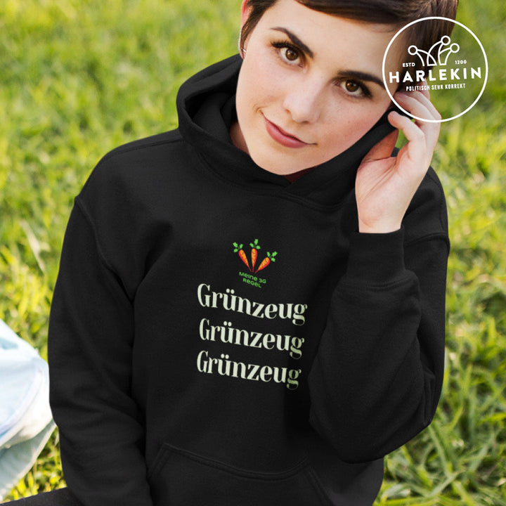 DIE MÖHRE: GRÜNZEUG ORGANIC HOODIE MÄDELS • 3G-REGEL: GRÜNZEUG-HARLEKINSHOP