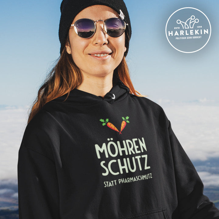 DIE MÖHRE: GRÜNZEUG ORGANIC HOODIE MÄDELS • MÖHRENSCHUTZ STATT PHARMASCHMUTZ - DUNKEL-HARLEKINSHOP