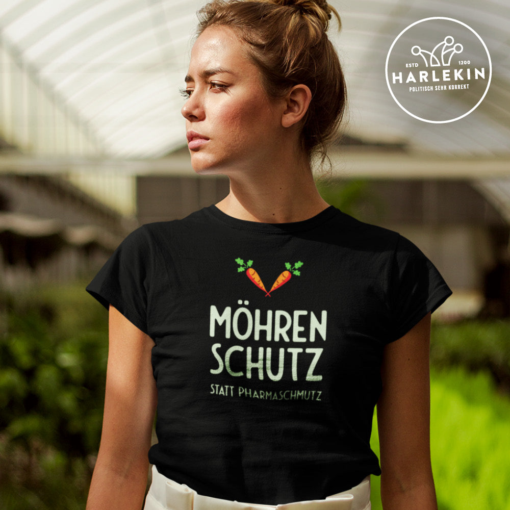 DIE MÖHRE: GRÜNZEUG ORGANIC SHIRT MÄDELS • MÖHRENSCHUTZ STATT PHARMASCHMUTZ - DUNKEL-HARLEKINSHOP