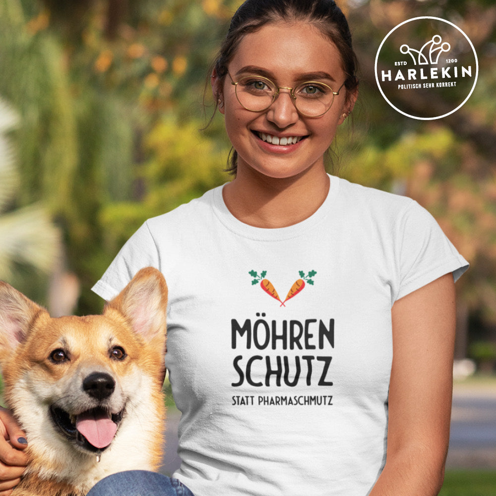 DIE MÖHRE: GRÜNZEUG ORGANIC SHIRT MÄDELS • MÖHRENSCHUTZ STATT PHARMASCHMUTZ - HELL-HARLEKINSHOP