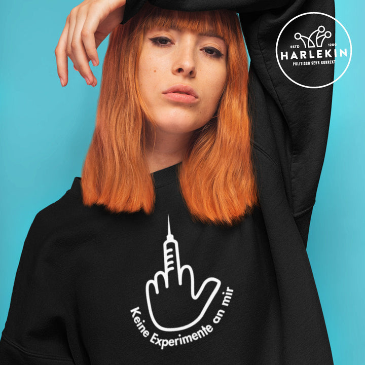 DIE MÖHRE: GRÜNZEUG ORGANIC SWEATER MÄDELS • STINKEFINGER: KEINE EXPERIMENTE AN MIR - DUNKEL-HARLEKINSHOP