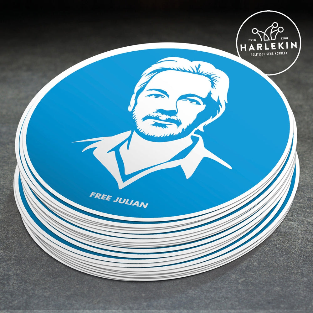 GROSSE STICKER / AUFKLEBER • FREE JULIAN / ASSANGE (10 STK.)-HARLEKINSHOP