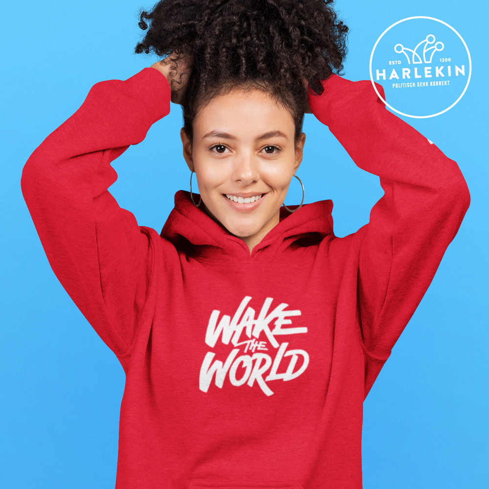 HOODIE MÄDELS • WAKE THE WORLD - DUNKEL-HARLEKINSHOP