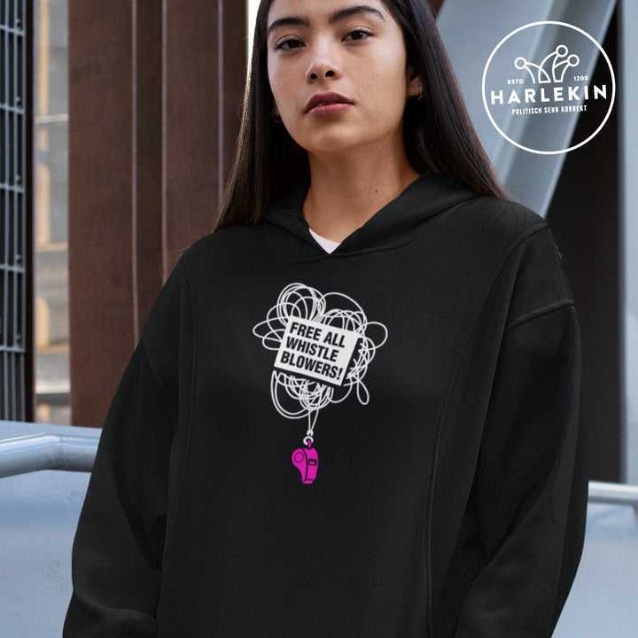 HOODIEKLEID MÄDELS • FREE ASSANGE: FREE ALL WHISTLE BLOWERS-HARLEKINSHOP