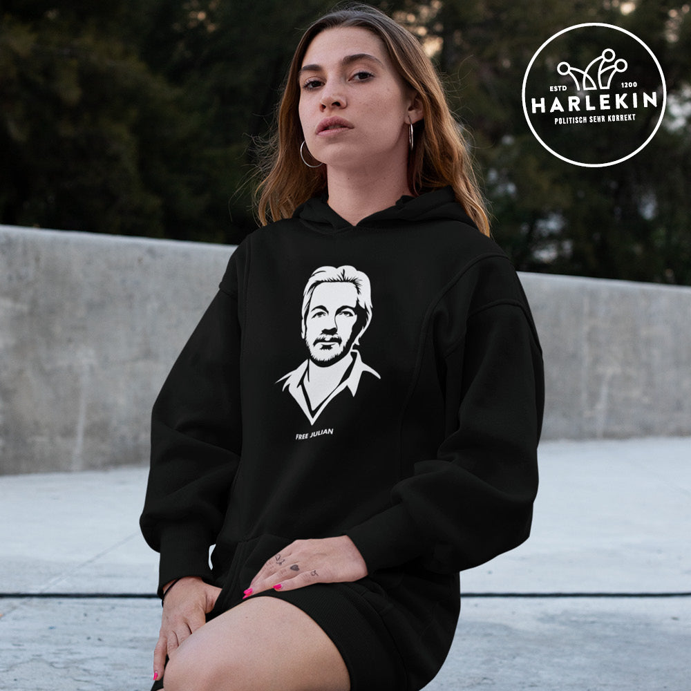HOODIEKLEID MÄDELS • FREE ASSANGE / FREE JULIAN - DUNKEL-HARLEKINSHOP