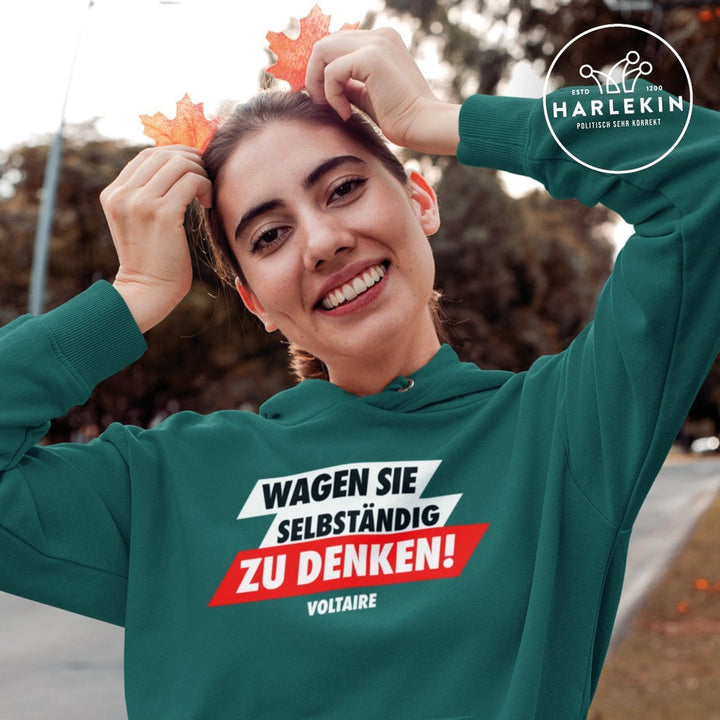 KENFM ORGANIC HOODIE MÄDELS • WAGEN SIE SELBSTÄNDIG ZU DENKEN-HARLEKINSHOP