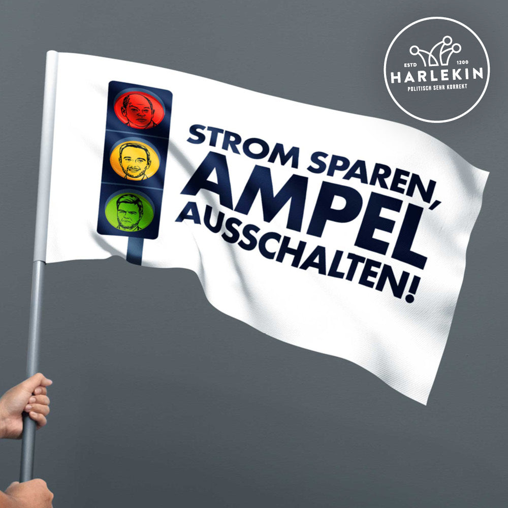 FLAGGE / SCHWENKFAHNE • STROM SPAREN, AMPEL AUSSCHALTEN! – HARLEKINSHOP