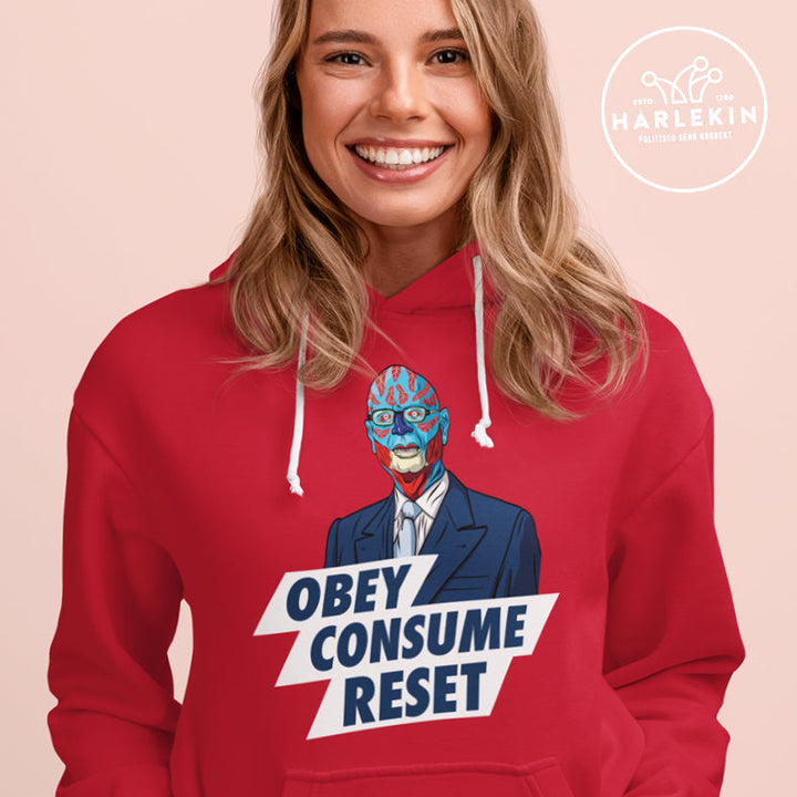 ORGANIC HOODIE MÄDELS • KLAUS: OBEY CONSUME RESET-HARLEKINSHOP