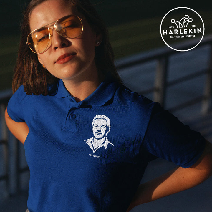 POLOSHIRT MÄDELS / EDLER STICK • FREE ASSANGE / FREE JULIAN - DUNKEL-HARLEKINSHOP