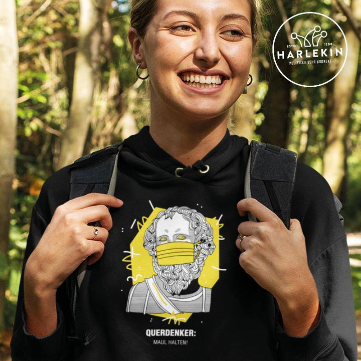 QUERDENKER: MAUL HALTEN HOODIE MÄDELS • ARCHIMEDES-HARLEKINSHOP
