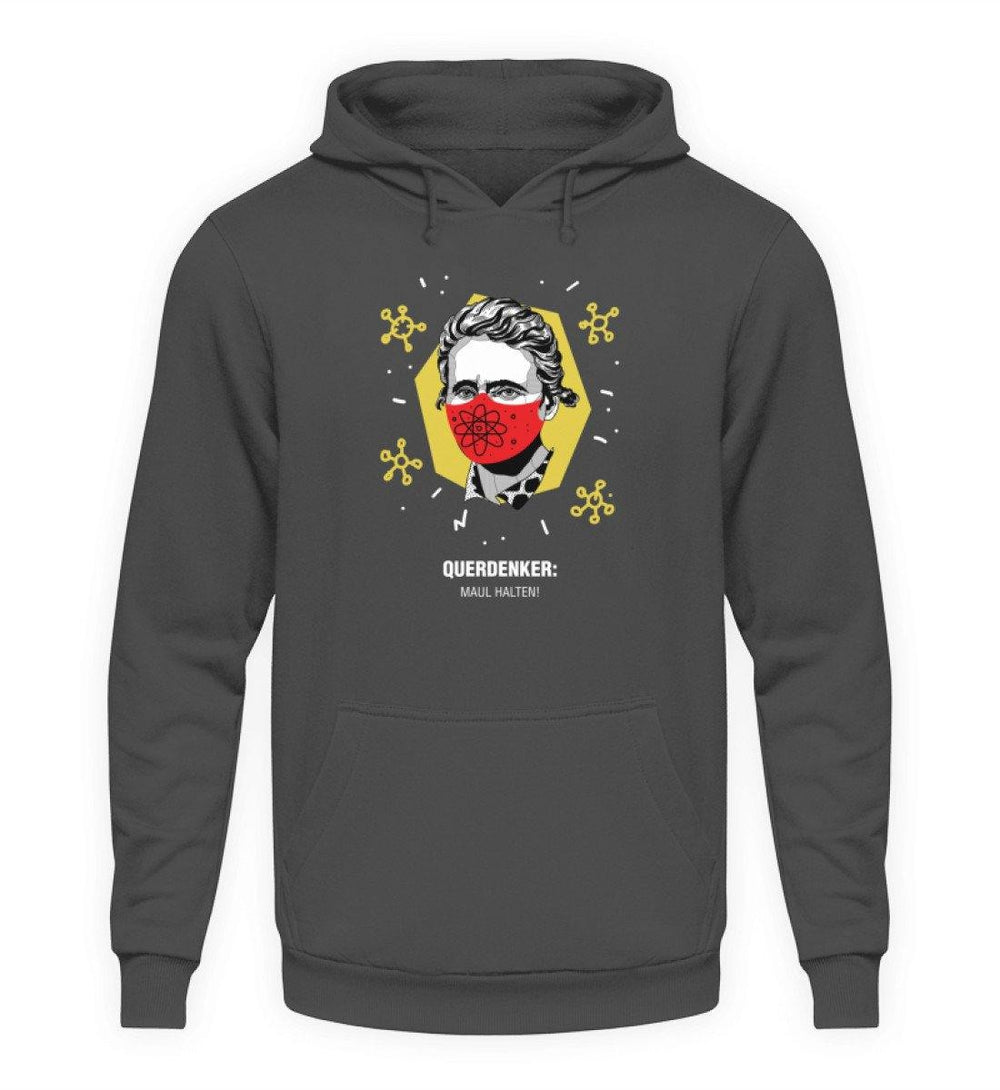 QUERDENKER: MAUL HALTEN HOODIE MÄDELS • MARIE CURIE-HARLEKINSHOP