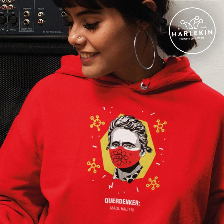 QUERDENKER: MAUL HALTEN HOODIE MÄDELS • MARIE CURIE-HARLEKINSHOP