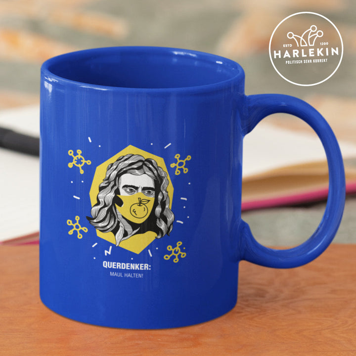 QUERDENKER: MAUL HALTEN TASSE • ISAAC NEWTON-HARLEKINSHOP