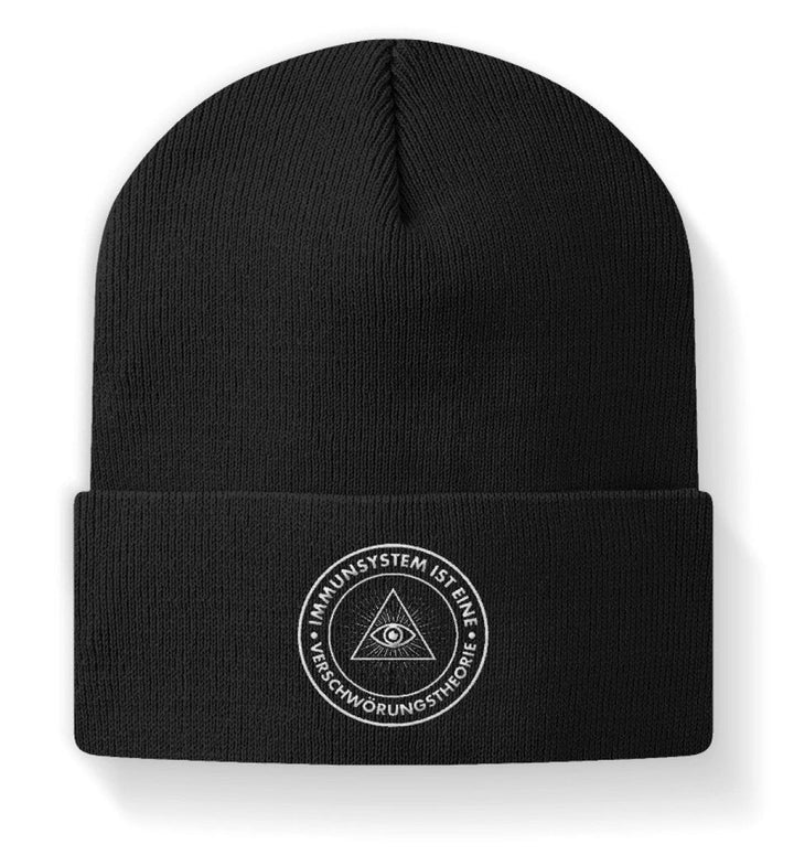 QUERLEUGNER BEANIE MÜTZE • IMMUNSYSTEM IST EINE VERSCHWÖRUNGSTHEORIE // EDLER STICK-HARLEKINSHOP
