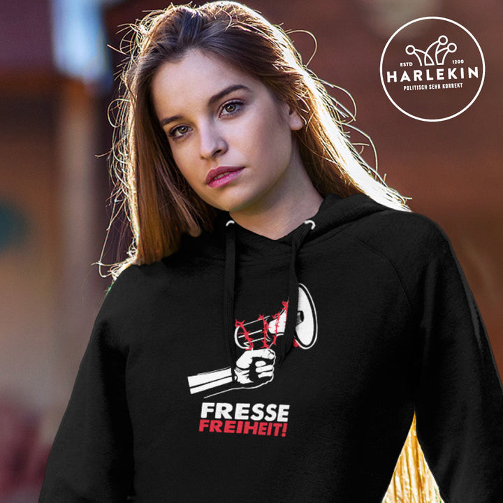 QUERLEUGNER HOODIE MÄDELS • FRESSEFREIHEIT / MEGAPHON-HARLEKINSHOP