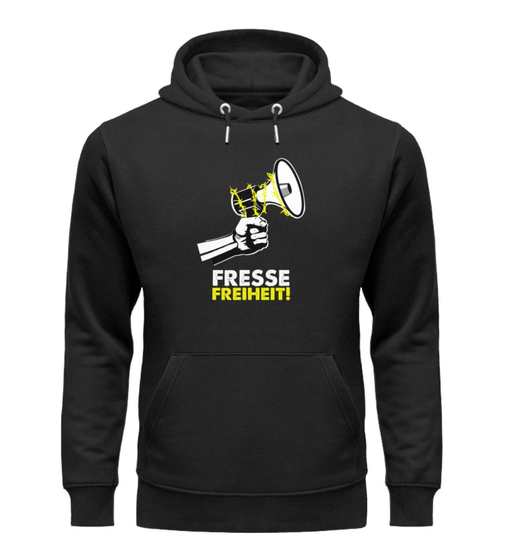 QUERLEUGNER ORGANIC HOODIE MÄDELS • FRESSEFREIHEIT / MEGAPHON-HARLEKINSHOP