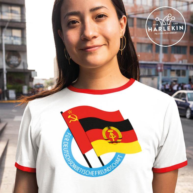 RETRO RINGER ORGANIC SHIRT MÄDELS • DEUTSCH-SOWJETISCHE FREUNDSCHAFT-HARLEKINSHOP