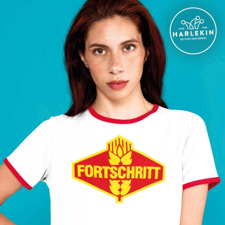 RETRO RINGER ORGANIC SHIRT MÄDELS • FORTSCHRITT - FARBIG-HARLEKINSHOP