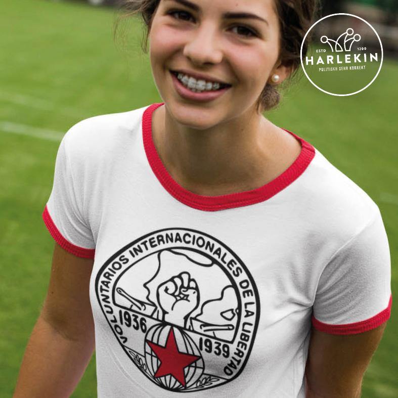 RETRO RINGER ORGANIC SHIRT MÄDELS • INTERNATIONALE BRIGADEN-HARLEKINSHOP