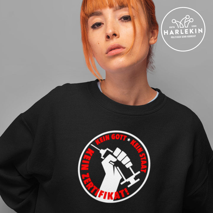SPASSKULTUR SWEATER MÄDELS • KEIN GOTT KEIN STAAT KEIN ZERTIFIKAT-HARLEKINSHOP