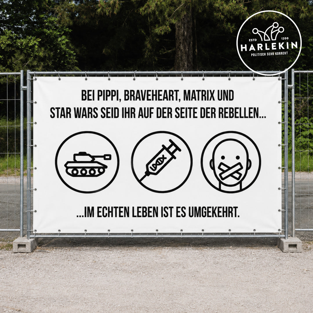 BAUZAUNBANNER 3,4 m x 1,7 m • SEITE DER REBELLEN