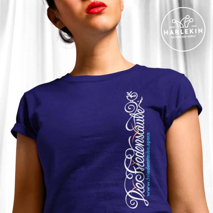 PREMIUM SHIRT MÄDELS • FRIEDENSTAUBE.SPACE - SEITENPRINT LOGO - dunkel