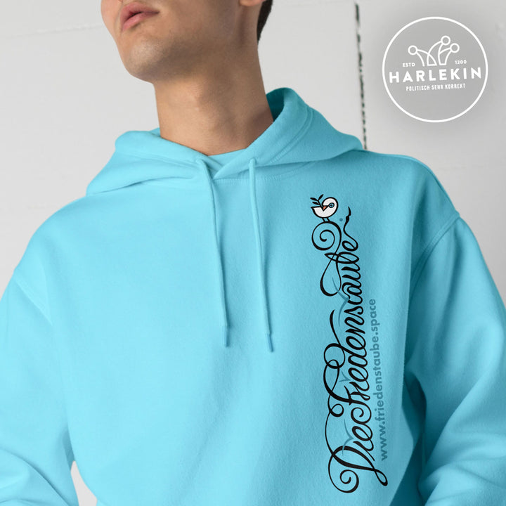 HOODIE BUBEN • FRIEDENSTAUBE.SPACE - SEITENPRINT LOGO - hell
