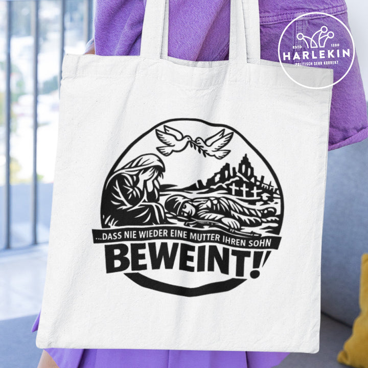 STOFFTASCHE • DASS NIE WIEDER EINE MUTTER IHREN SOHN BEWEINT! - hell
