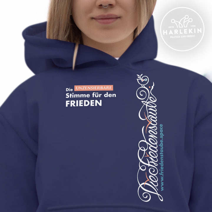 HOODIE MÄDELS • FRIEDENSTAUBE.SPACE - SEITENPRINT - dunkel