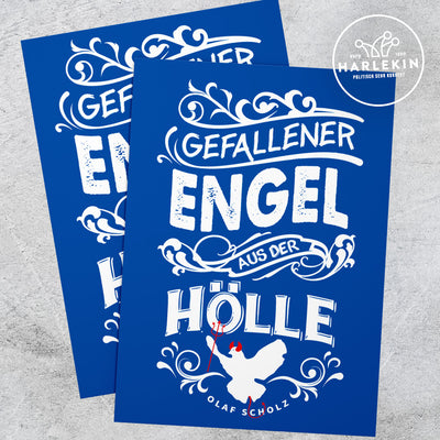 GROSSE STICKER / AUFKLEBER (10 STK.) • OLAF SCHOLZ: GEFALLENER ENGEL AUS DER HÖLLE