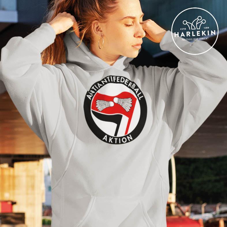 ADBUSTING & GUERILLA HOODIEKLEID MÄDELS • ANTIANTIFEDERBALL-AKTION-HARLEKINSHOP