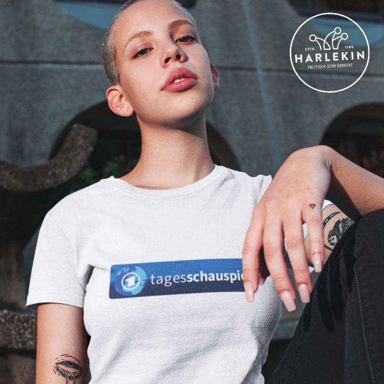 ADBUSTING & GUERILLA ORGANIC SHIRT MÄDELS • TAGESSCHAUSPIEL LOGO-HARLEKINSHOP