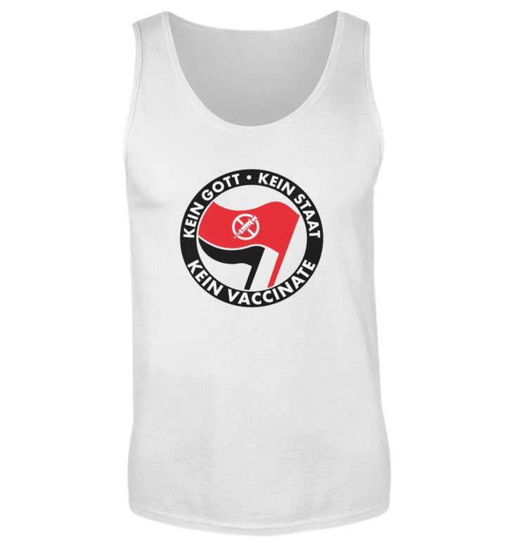 ADBUSTING & GUERILLA TANK TOP BUBEN • KEIN GOTT KEIN STAAT KEIN VACCINATE-HARLEKINSHOP