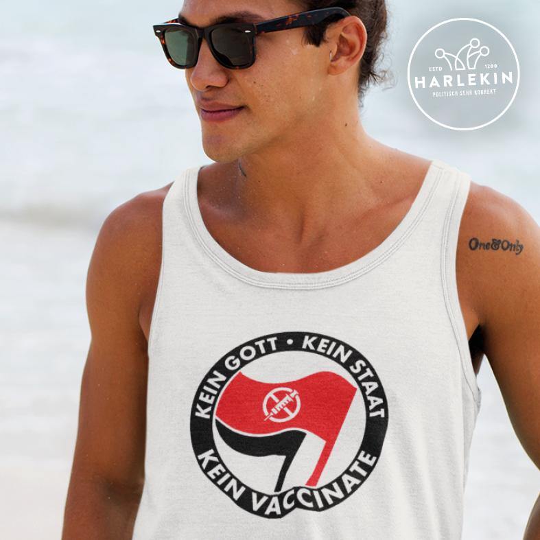 ADBUSTING & GUERILLA TANK TOP BUBEN • KEIN GOTT KEIN STAAT KEIN VACCINATE-HARLEKINSHOP