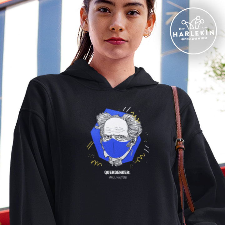 QUERDENKER: MAUL HALTEN HOODIEKLEID MÄDELS • ARTHUR SCHOPENHAUER-HARLEKINSHOP