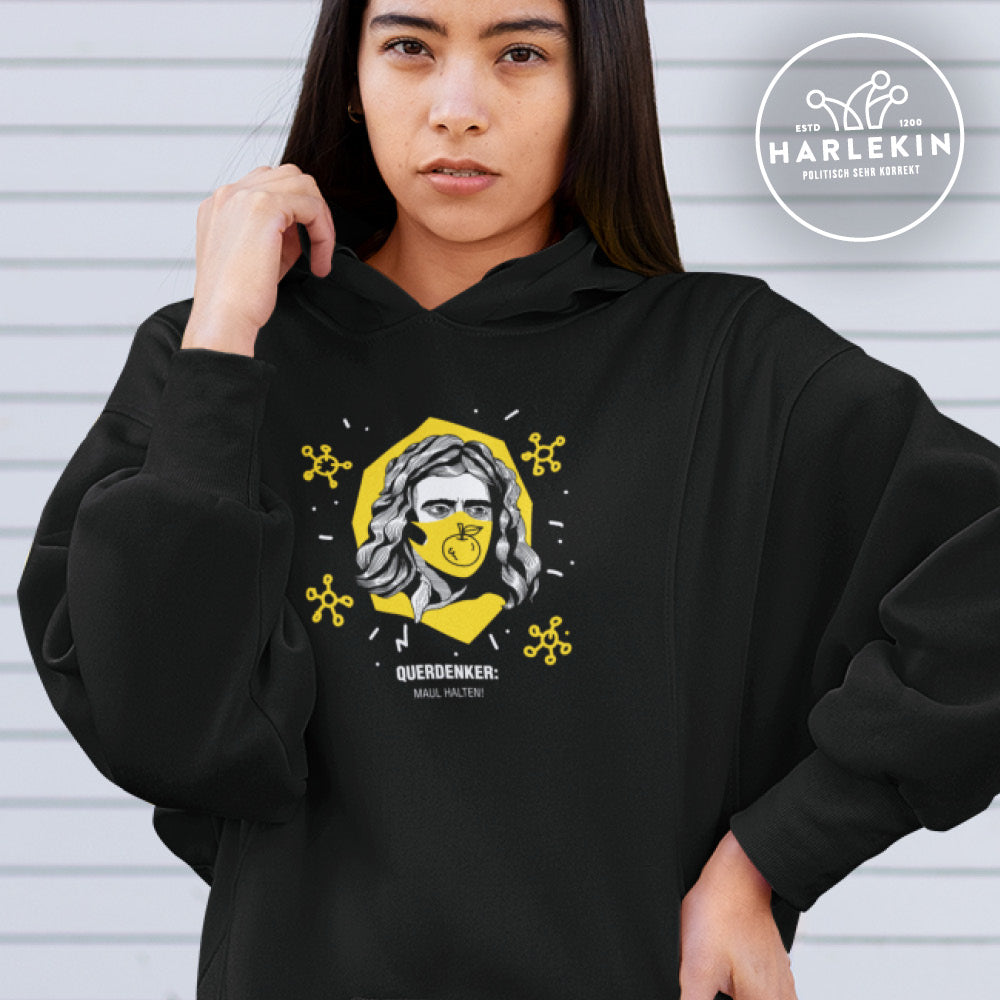 QUERDENKER: MAUL HALTEN HOODIEKLEID MÄDELS • ISAAC NEWTON-HARLEKINSHOP