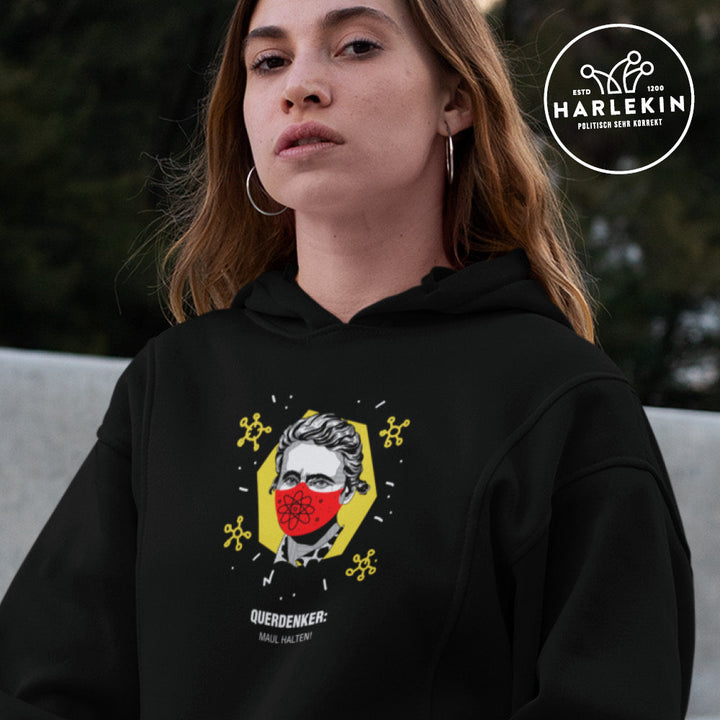 QUERDENKER: MAUL HALTEN HOODIEKLEID MÄDELS • MARIE CURIE-HARLEKINSHOP
